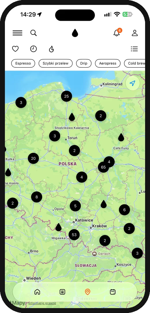 Mapa kawiarni specialty w Polsce z filtrami metod parzenia